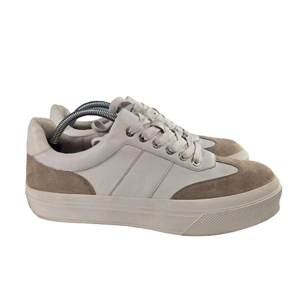 J/Slides Womens 11 White Tan Leather Suede Platform Lace Up Sneakers‎